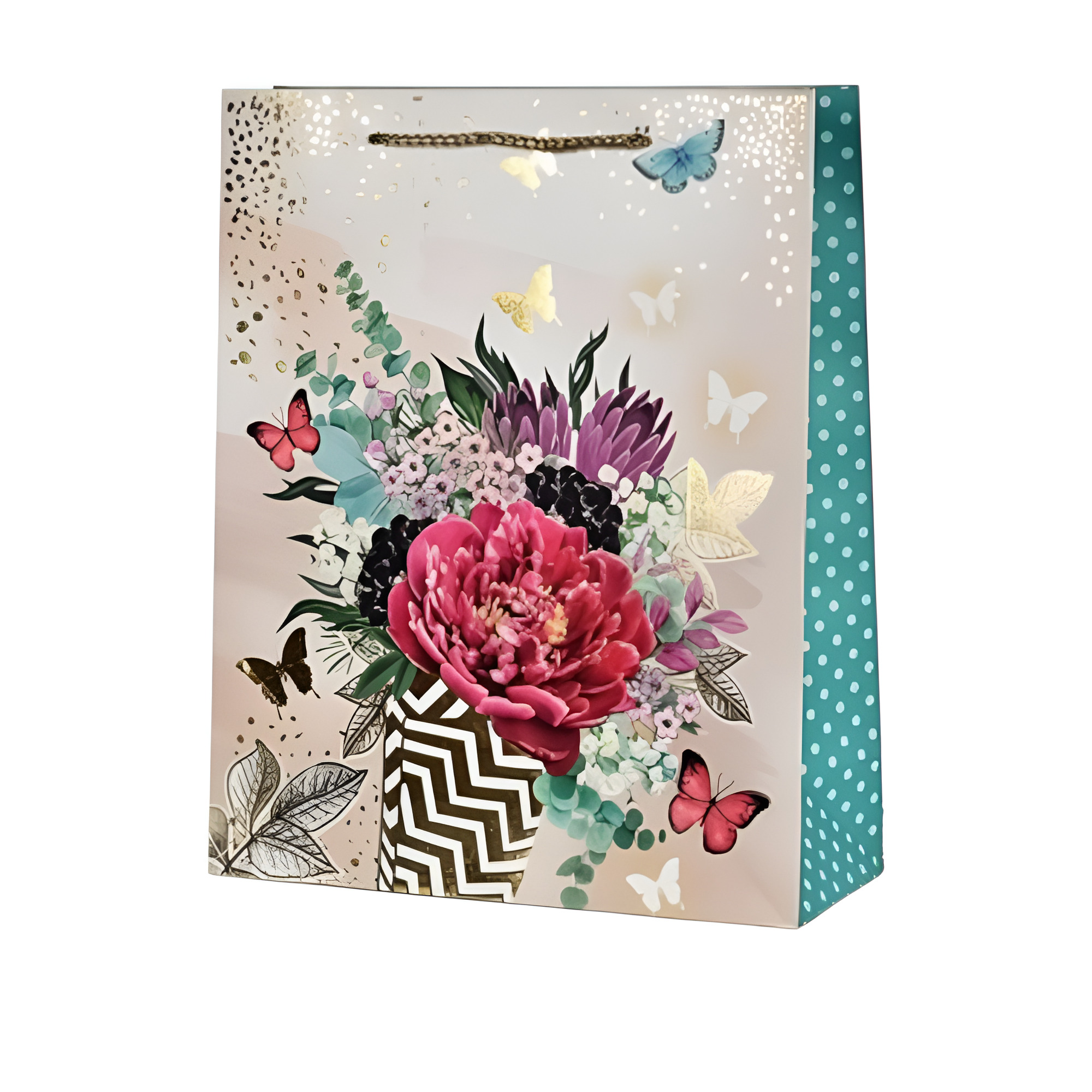 Подарочный пакет Stenson Flower dance 26х32х10 см Бежевый с мятным (R95501-M)