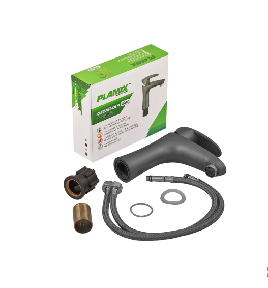 Смеситель для умывальника цвет графит из термопластика PLAMIX CEZAR-001 SET Graphite со шлангами (PM0688) - фото 6