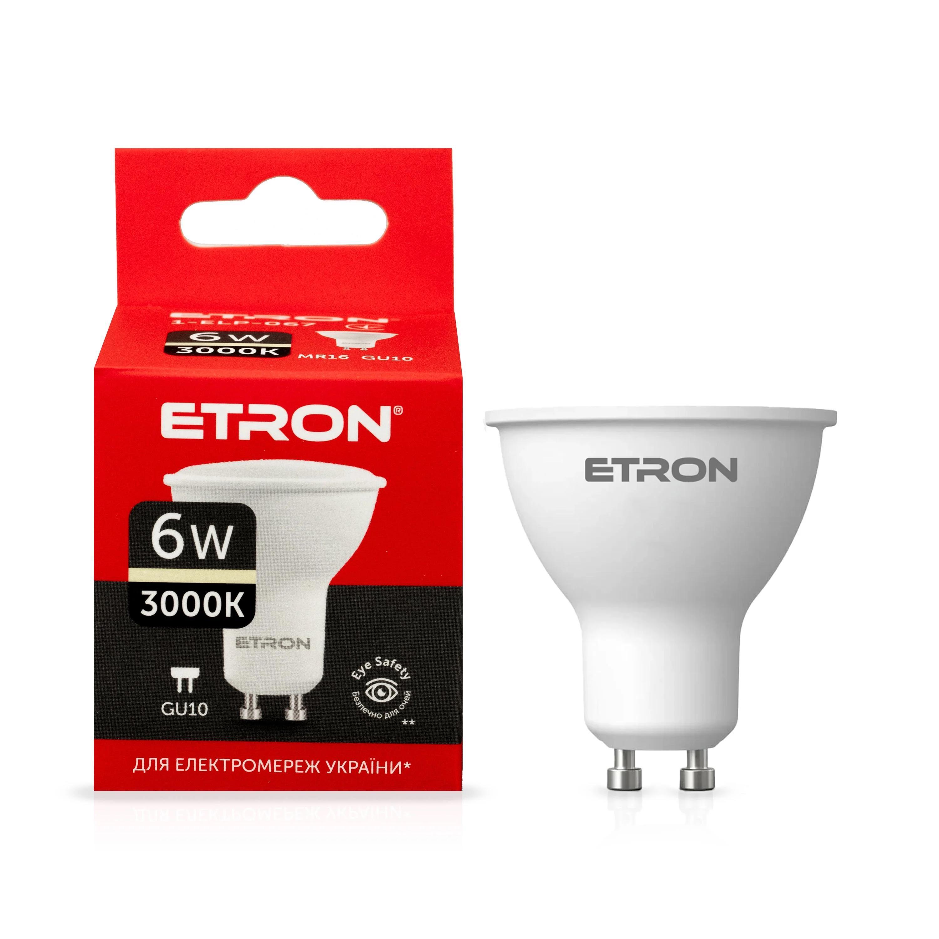 Світлодіодна лампа ETRON 6W MR16 3000K 220V GU10 Теплий білий (1-ELP-067)
