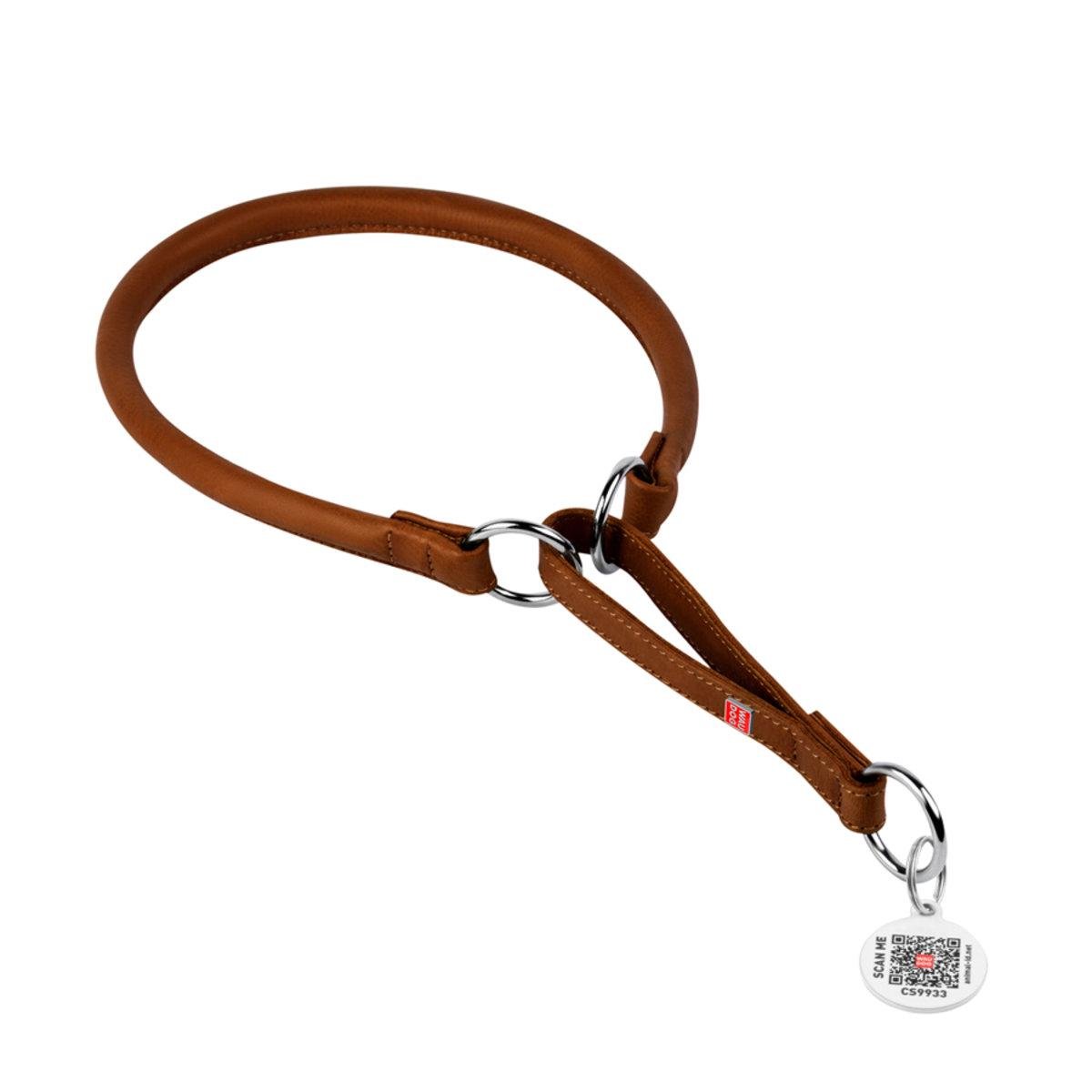 Ошейник-удавка для собак кожаный WAUDOG Soft с QR паспортом круглый 13 мм 51-60 см Коричневый (Collar75336)