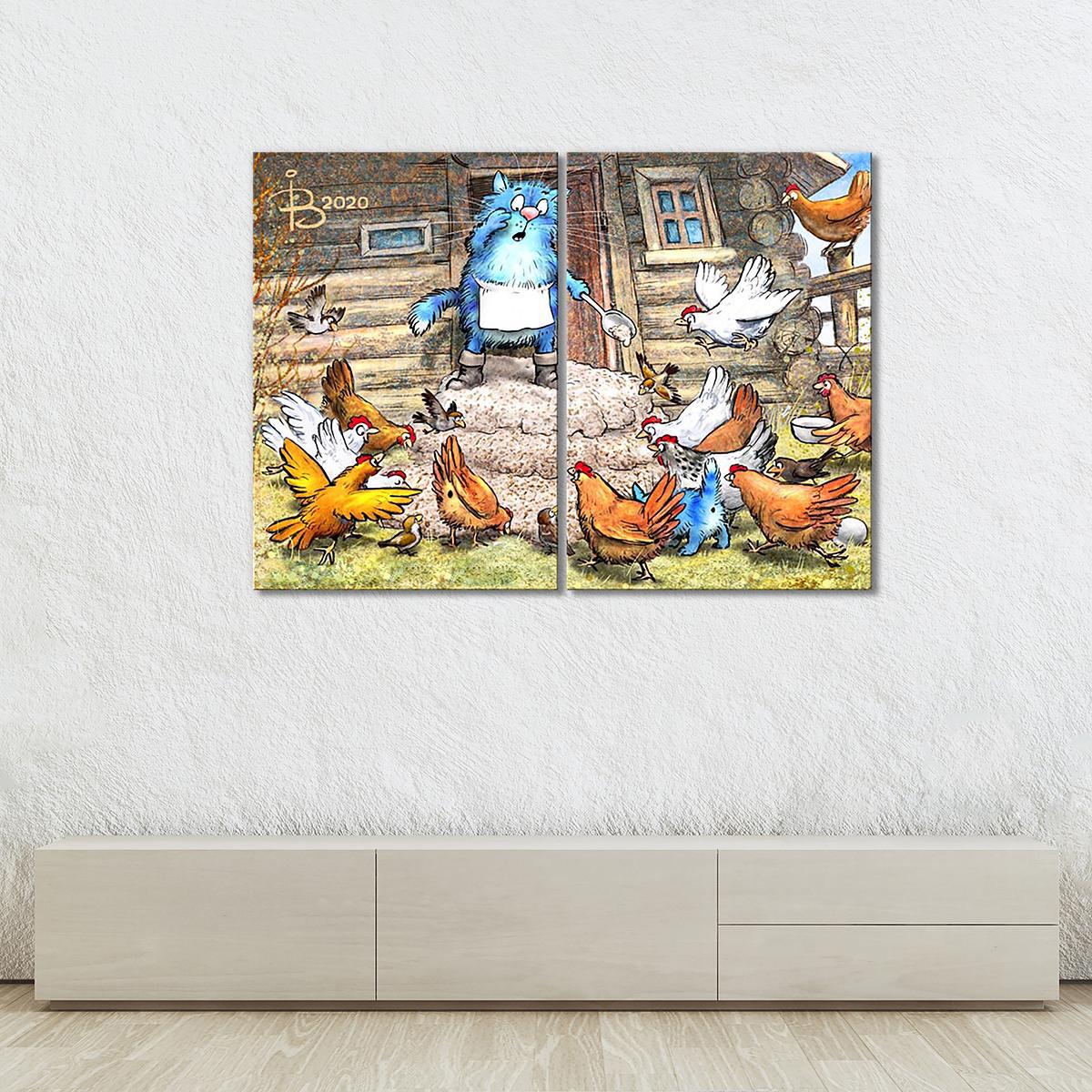 Модульная картина ЧП во дворе 2 модуля 70x105 см