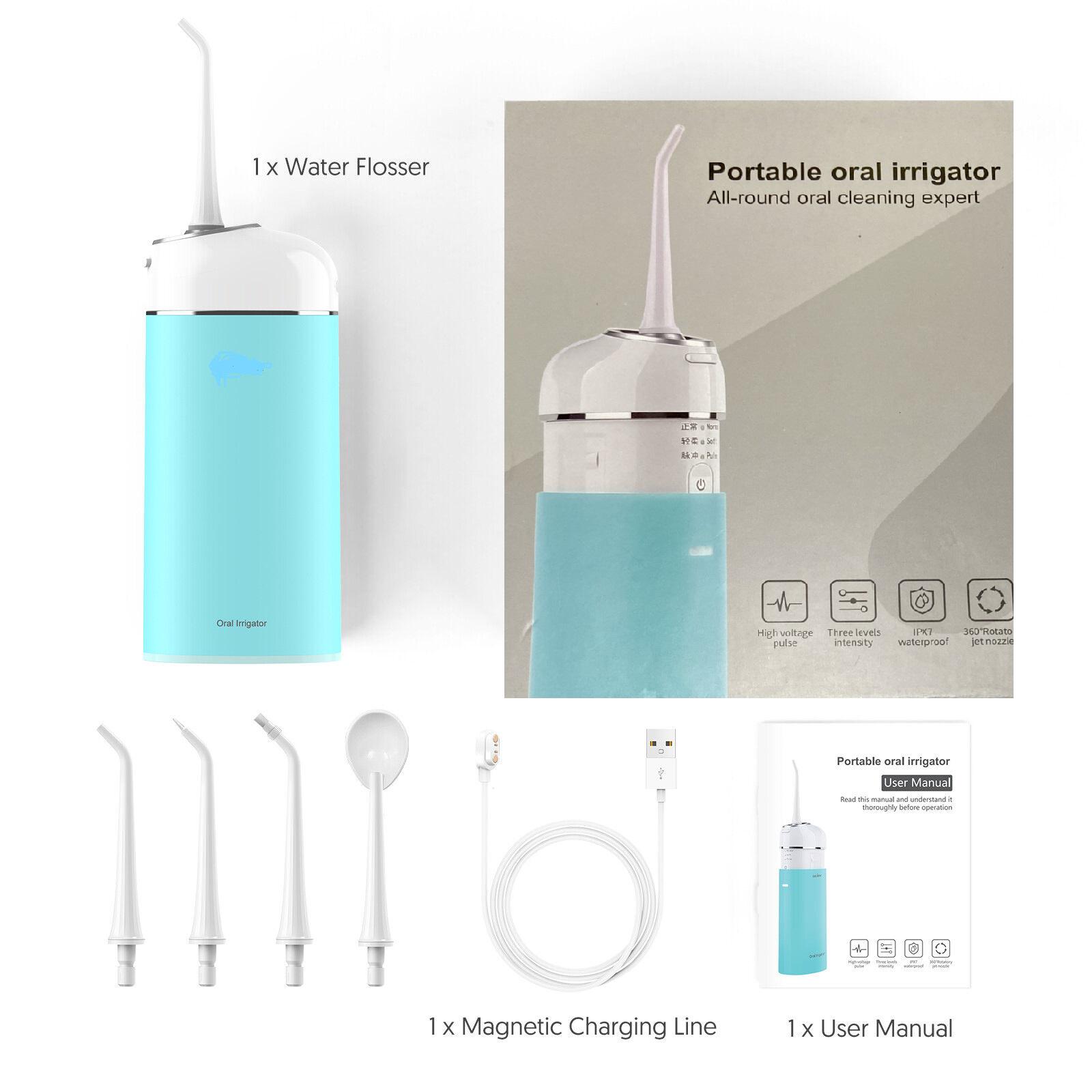 Ирригатор для полости рта портативный Portable Oral Irrigator и 4 сменные насадки Голубой - фото 9