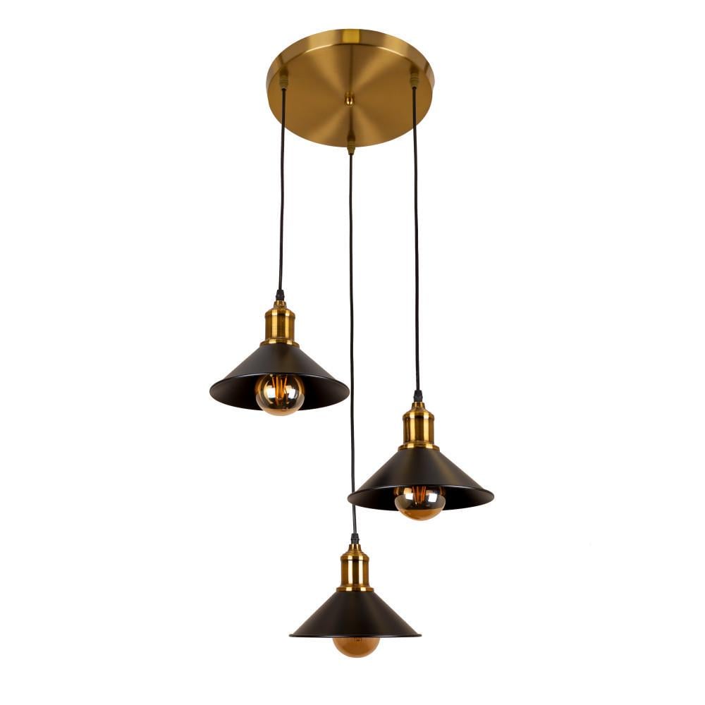Подвесной светильник Levistella 707-P103F-3 BRZ+BK с 3-мя плафонами 22х8,5 см в стиле лофт (14-16-LVS4028)