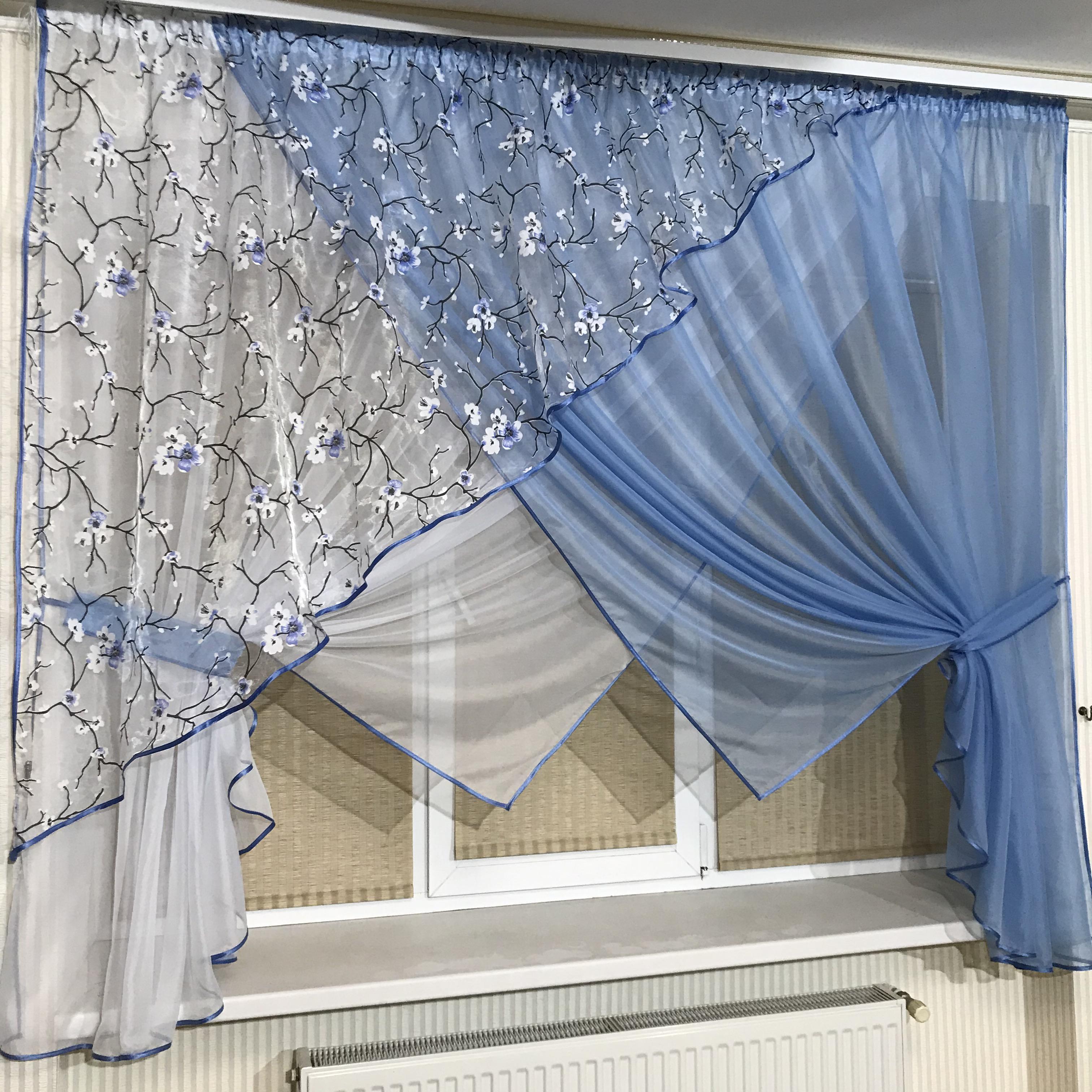 Занавеска на кухню TG Home №362 Сакура Голубой (362-29/907-2) - фото 2