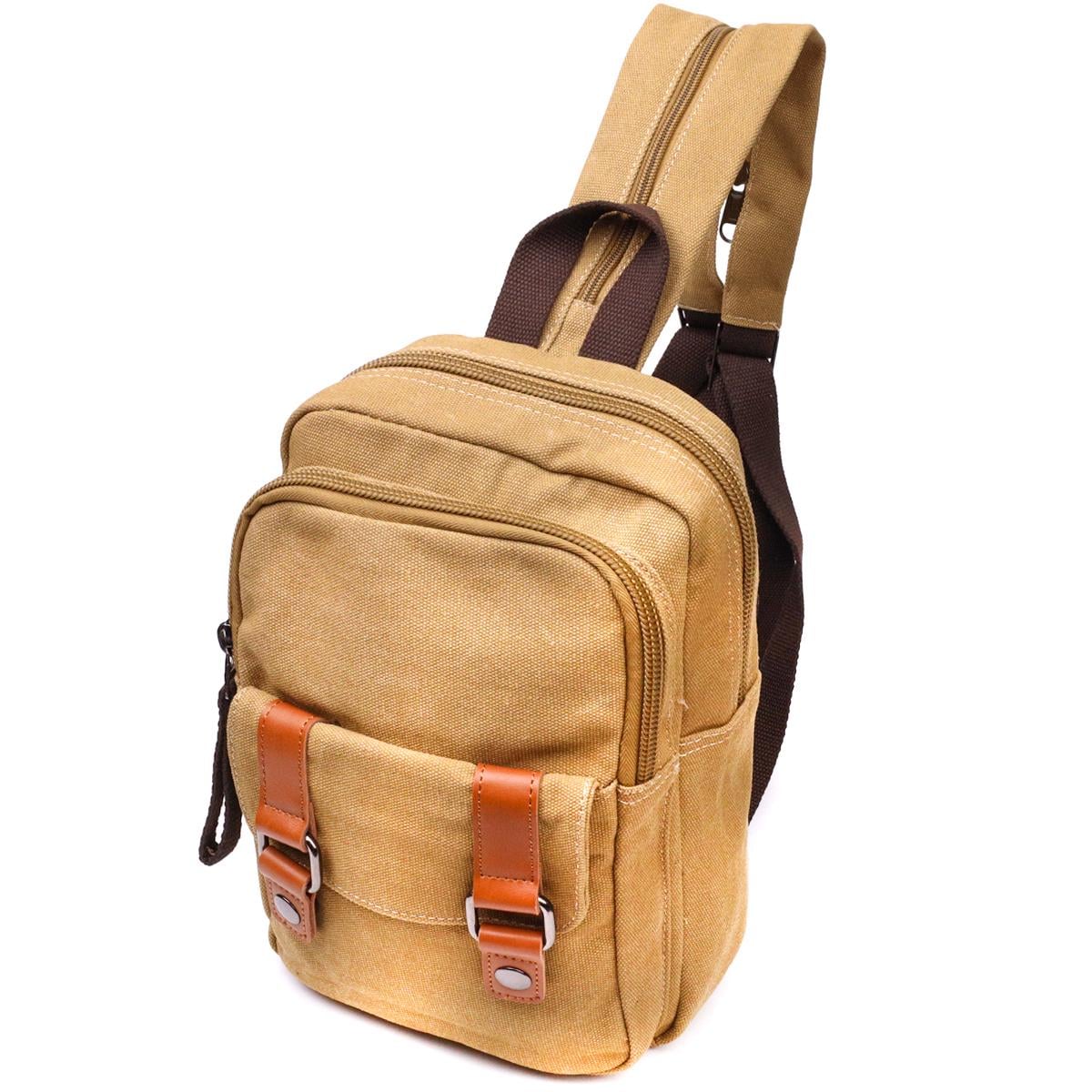 Сумка-рюкзак Vintage Backpack 22166 из плотного текстиля 2 отделения Песочный