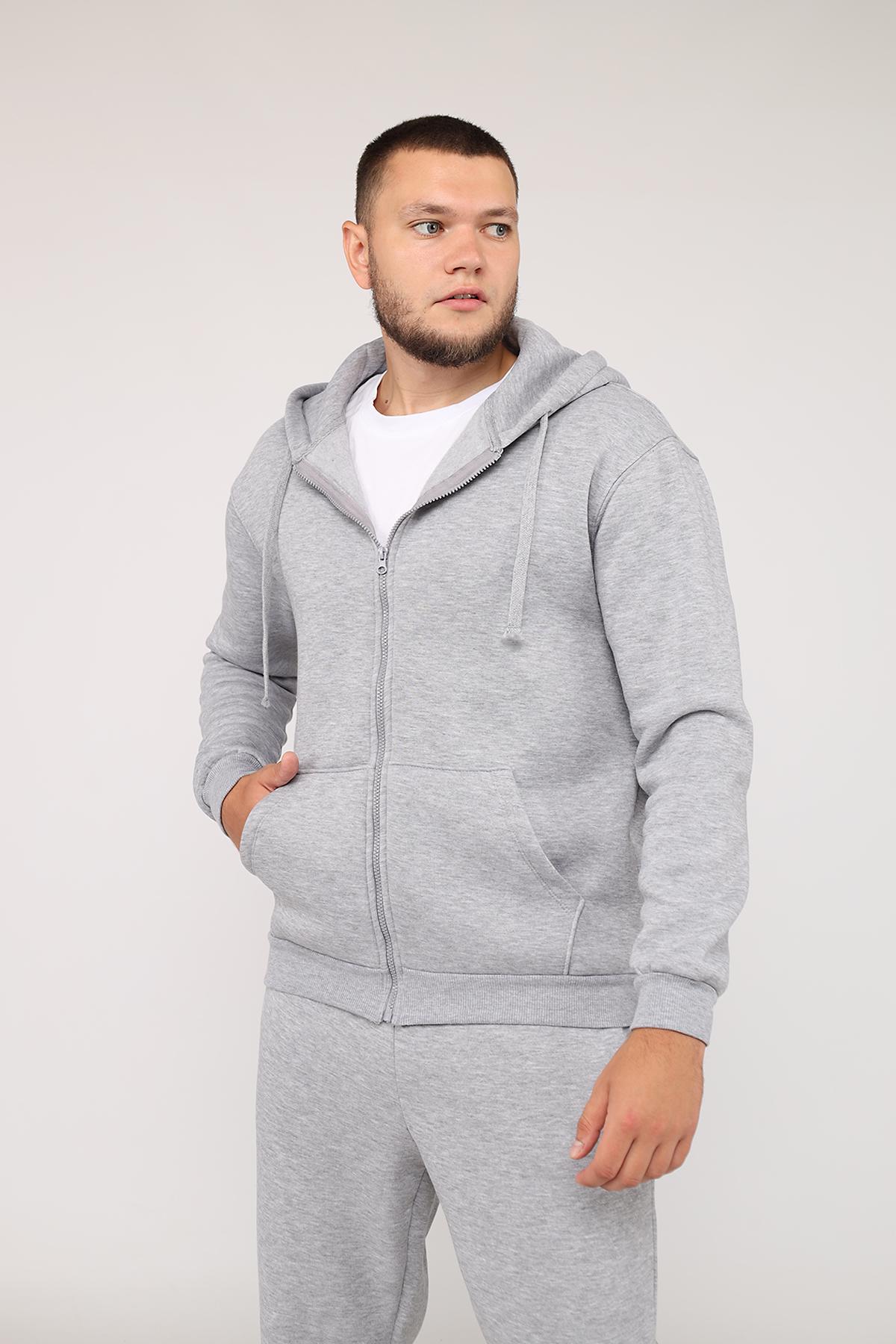 Толстовка на молнии мужская ЦБ-00279992 р. 54 Светло-серый (SKT001074177)