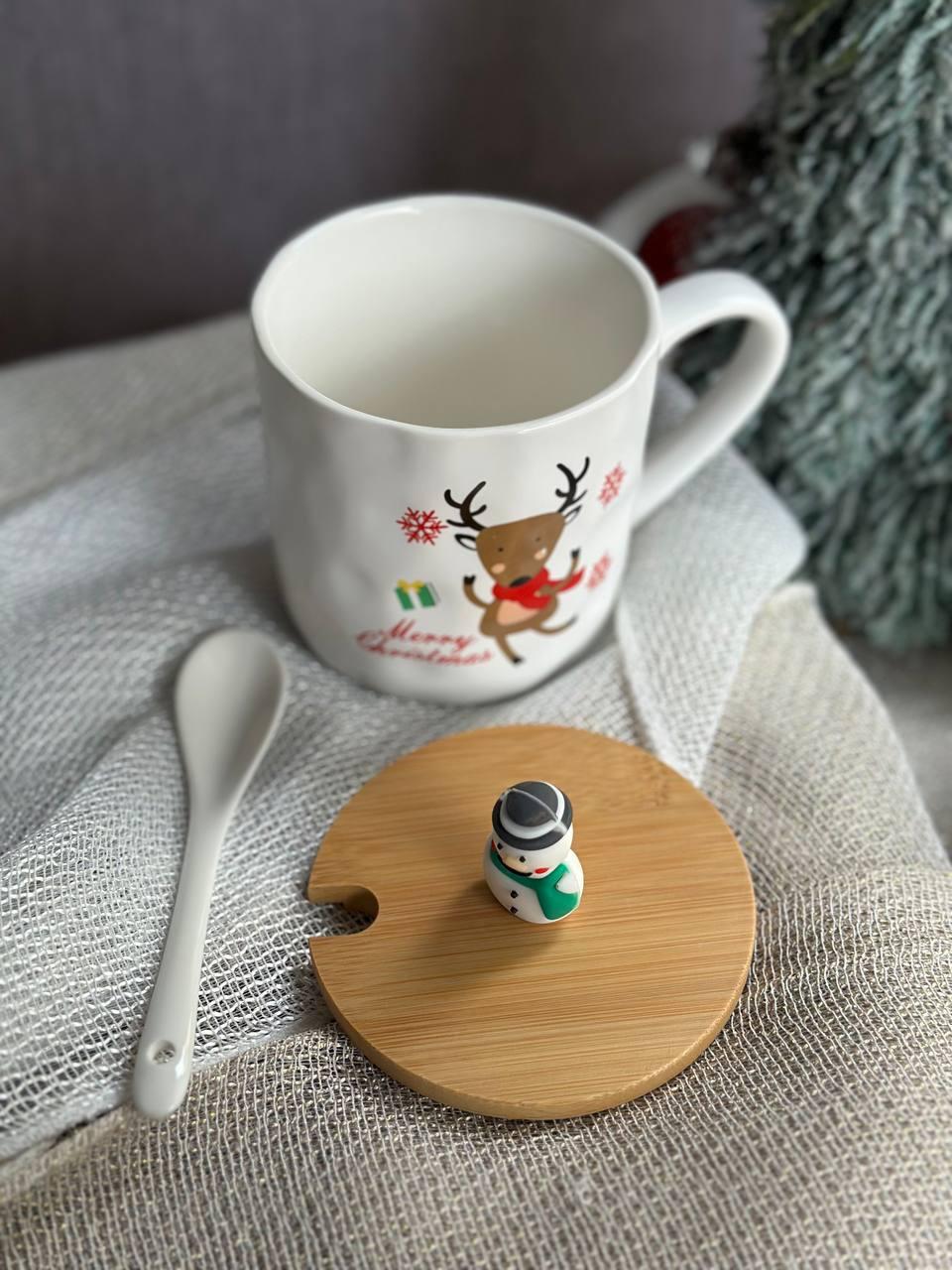 Чашка новорічна Olens 102-1086-2 Новорічна братва з бамбуковою кришкою та ложкою 380 мл (2785774349) - фото 3