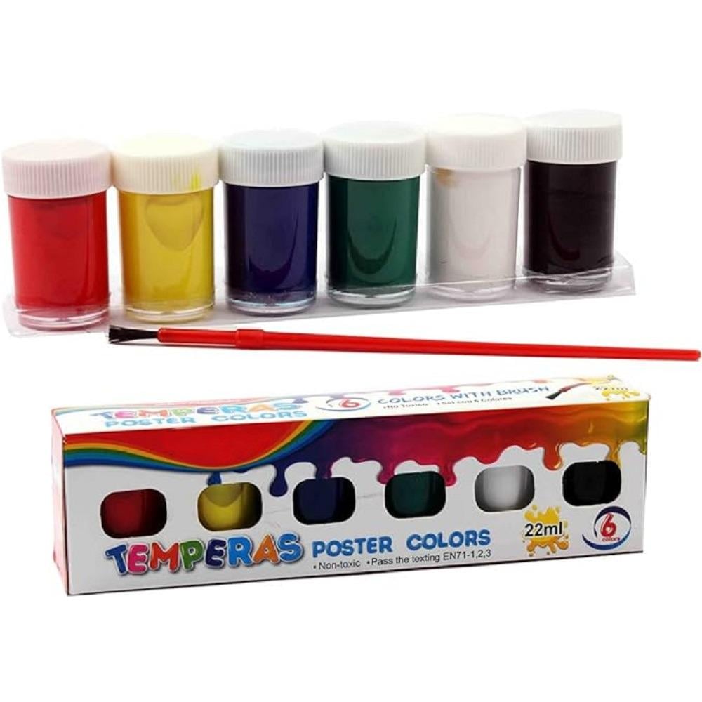 Краски постерные 6 цв 22 мл с кисточкой (WW01946ST)