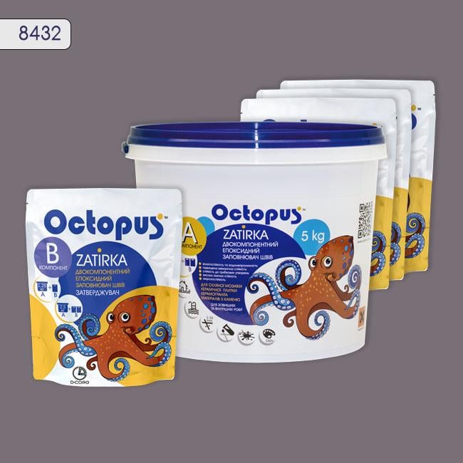 Фуга двухкомпонентная эпоксидная для плитки и мозаики Octopus 5 кг 8432 (8432-5)