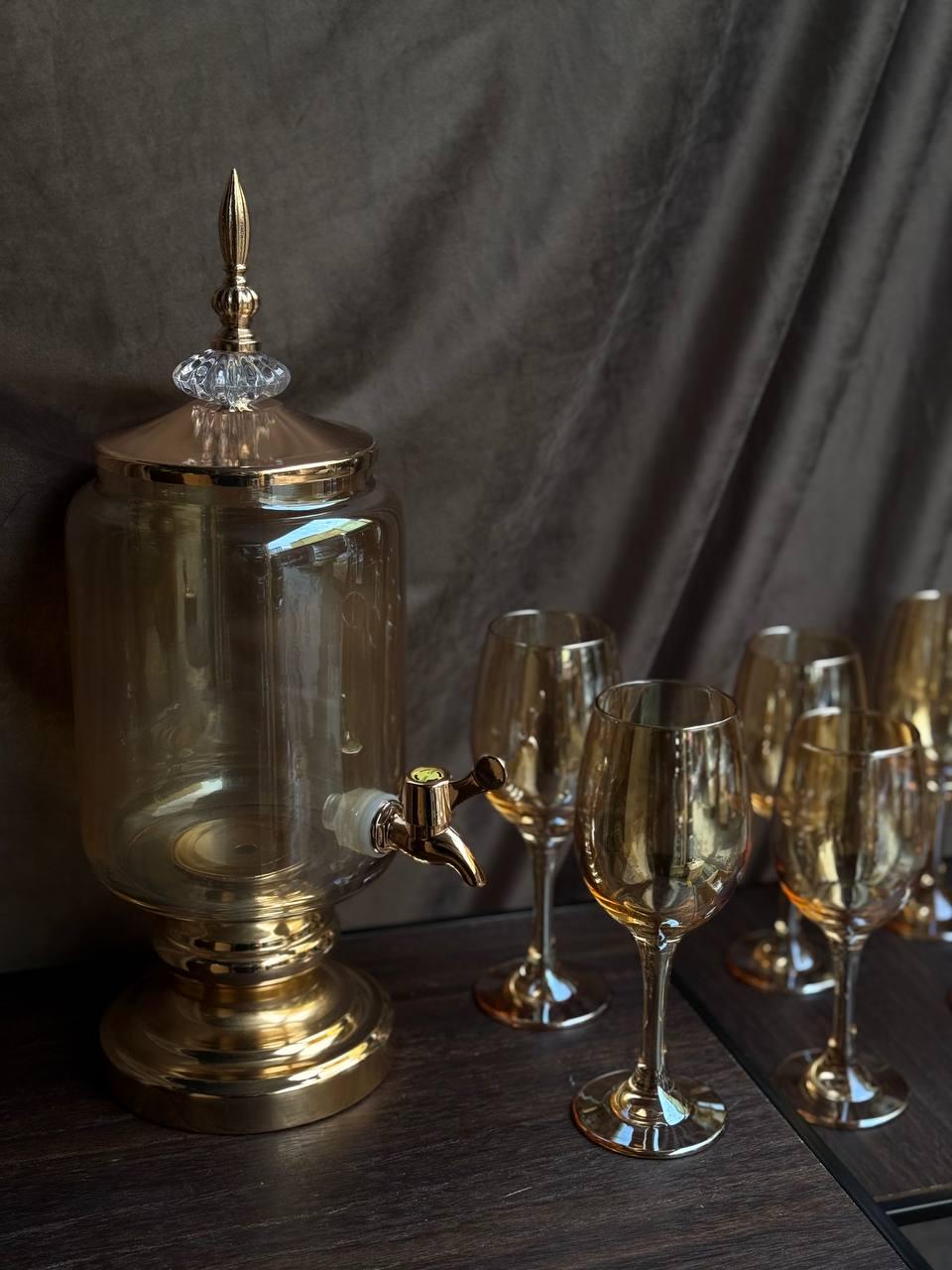 Набір питний скляний TS Kitchen лимонадниця 3 л/6 келихів по 220 мл Золотистий (HP4176) - фото 4