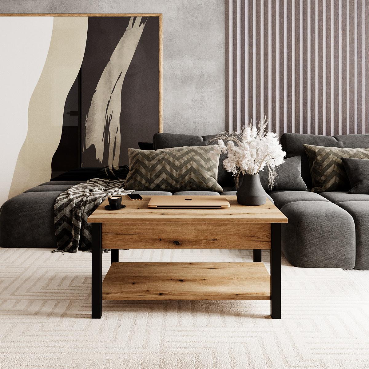 Журнальный стол-трансформер Desk 2,0 мм 940x540x450 мм Дуб Эвок/Черный (GATB14100000030) - фото 5