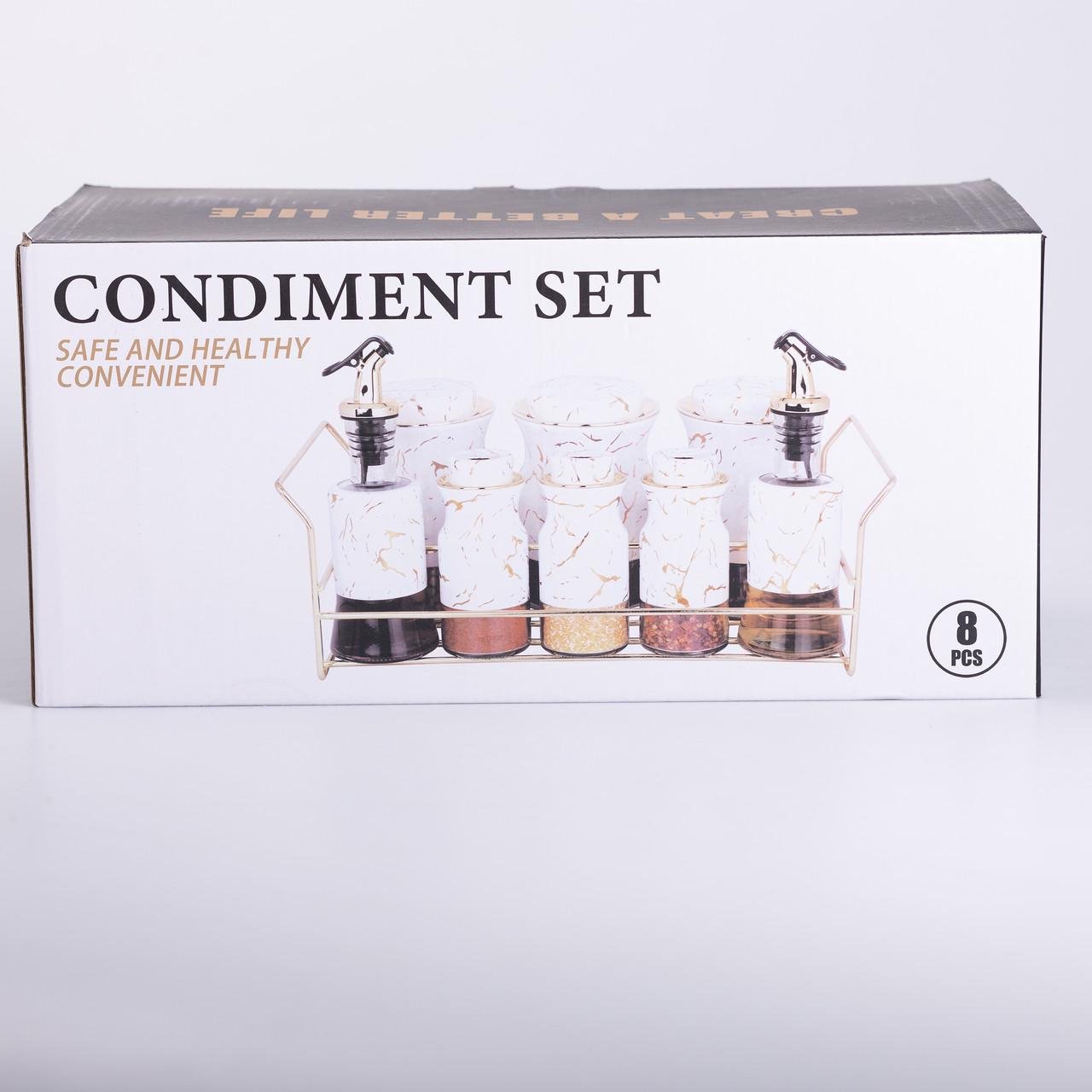 Набор для специй на подставке с бутылками для масла и уксуса 8 предметов Белый (6801) - фото 16 Набор для специй на подставке с бутылками для масла и уксуса 8 предметов Белый (6801) - фото 16