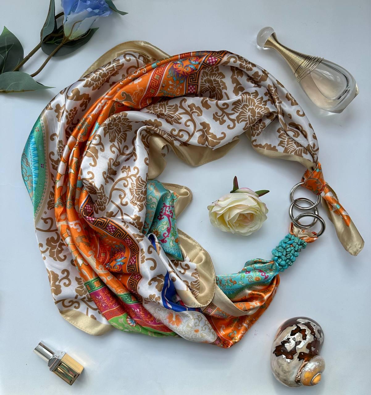Платок дизайнерский My Scarf Королевский узор натуральные камни Бирюзовый (15429660)
