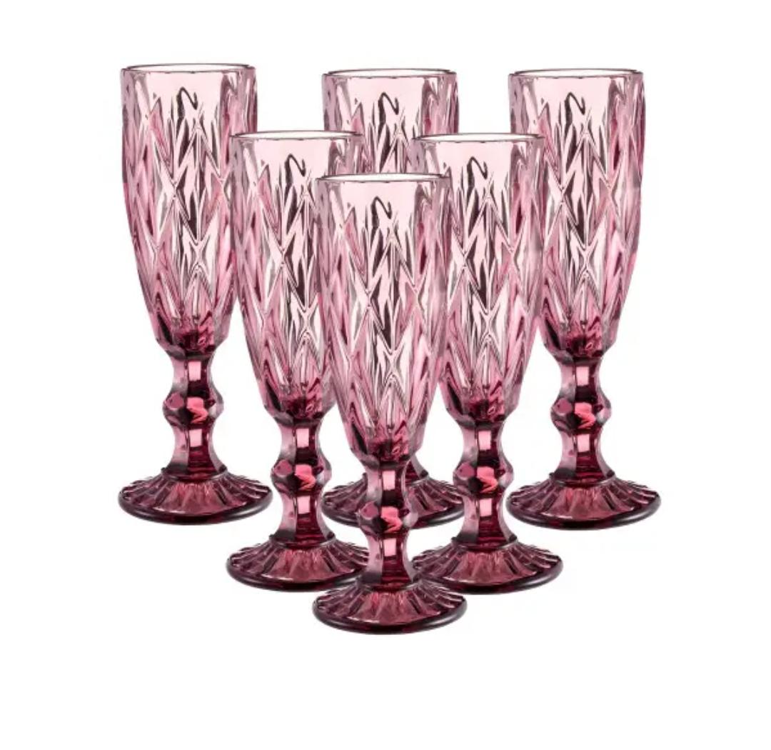 Набір келихів для шампанського TS Kitchen HP036P із товстого скла фігурних гранованих 6 шт. по 180 мл Рожевий (HP036P) - фото 1
