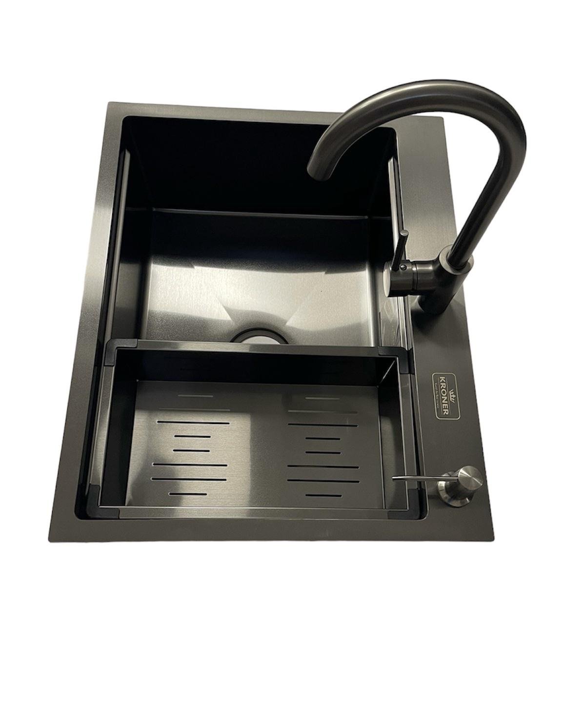 Мойка кухонная Kroner KRP PVD Schwarze-6350HM 3/1 мм и смеситель для кухни SCH035PVD