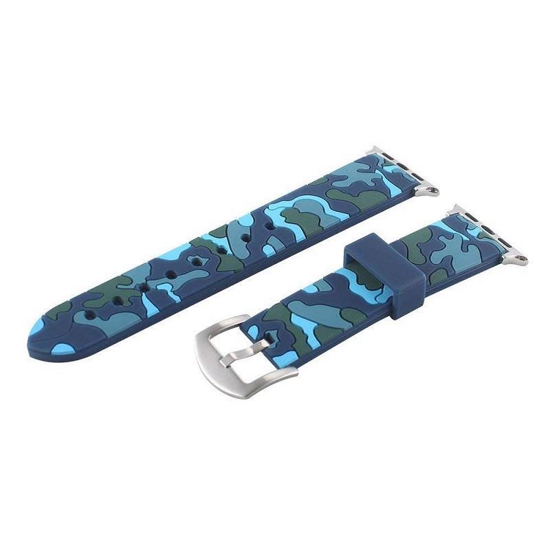 Ремешок для смарт-часов Apple Watch 42 мм/44 мм силиконовый с пряжкой Camouflage with blue (1077916174)