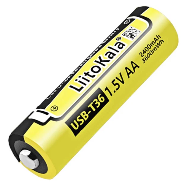 Аккумулятор AA LiitoKala USB-T36 2400 mAh пальчиковый Li-Ion с зарядкой от Type-C 1,5V плоский плюс (19322)