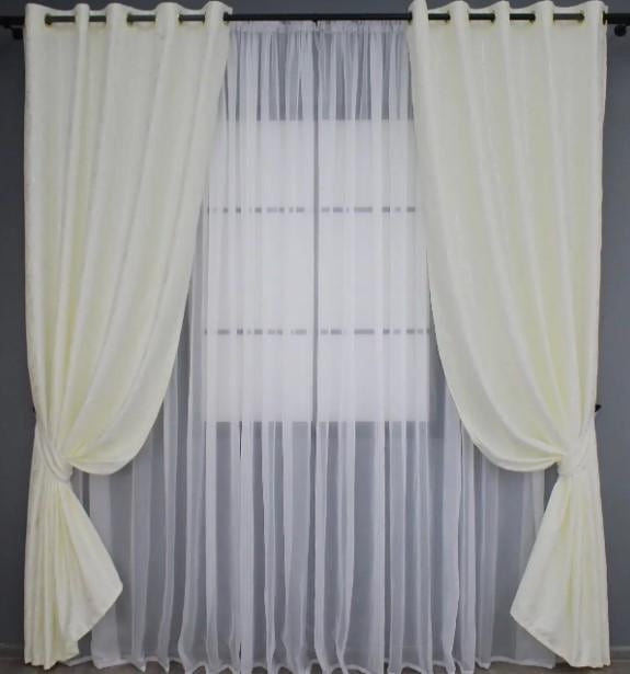 Шторы на люверсах в гостиную/спальню лен Pavliani 1,5х2,5 м 2 шт. Кремовый (1172ш 37-0043)