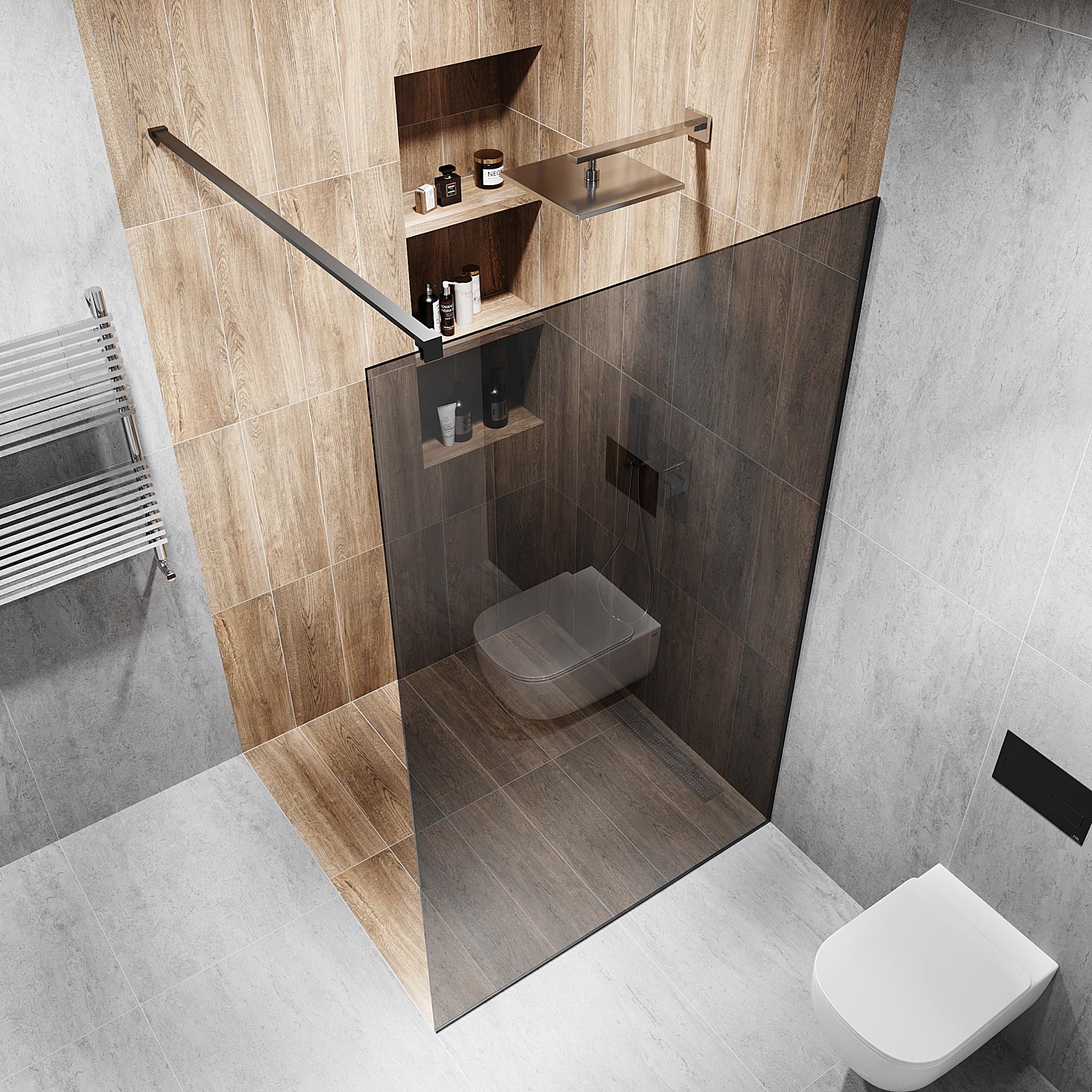 Душова перегородка скляна 2000х600 мм з склом графітовим та чорною матовою фурнітурою (model-A.50) - фото 2 Душова перегородка скляна 2000х600 мм з склом графітовим та чорною матовою фурнітурою (model-A.50) - фото 2