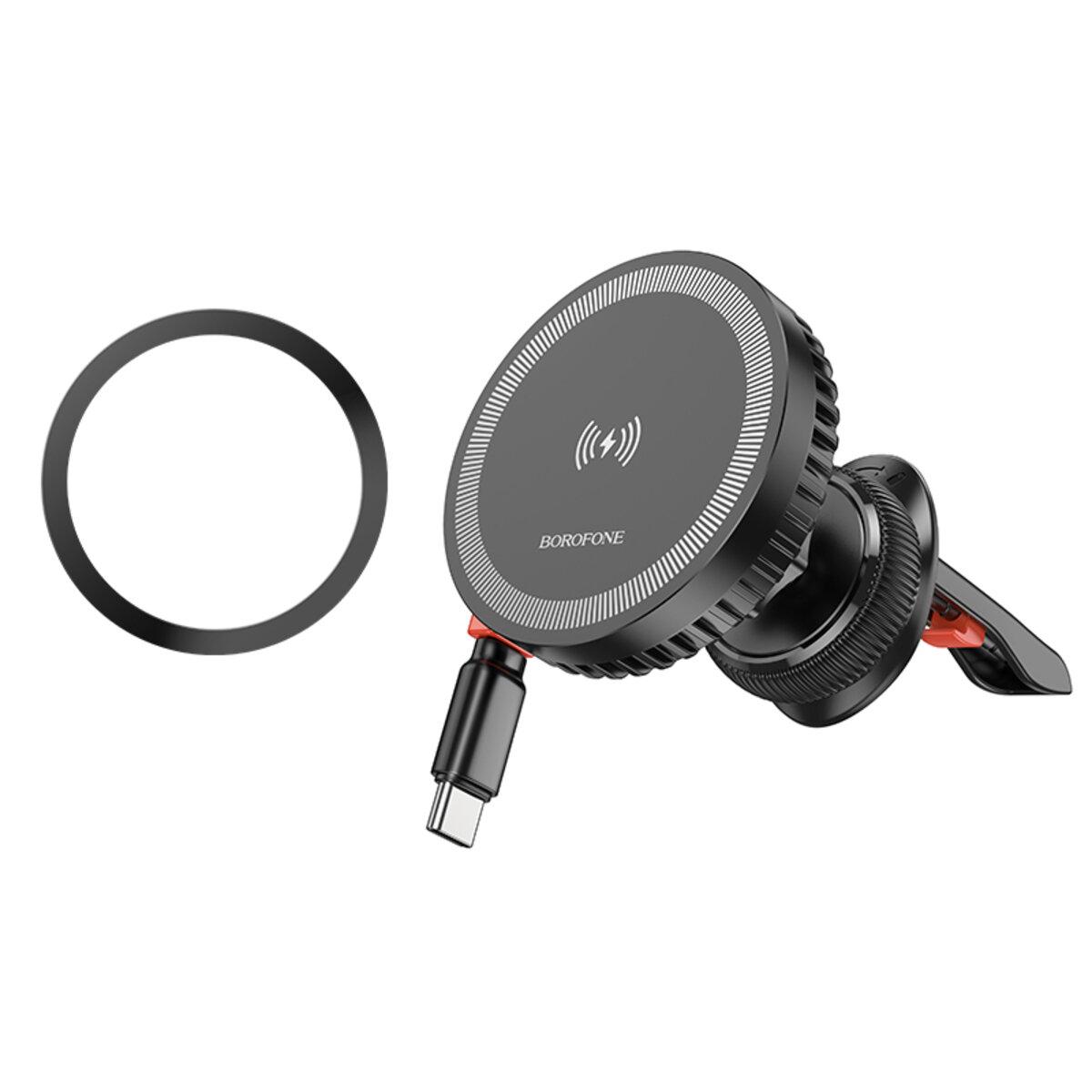 Держатель для телефона в машину Borofone BH207 Mona retractable magnetic wireless fast charging car holder Black (18253675) - фото 2