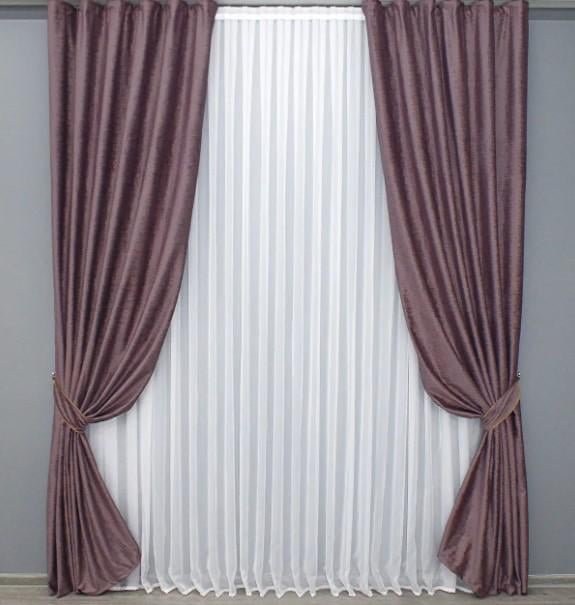 Комплект штор в гостиную/спальню бархат 1,5х2,7 м 2 шт. Сливовый (1324ш)