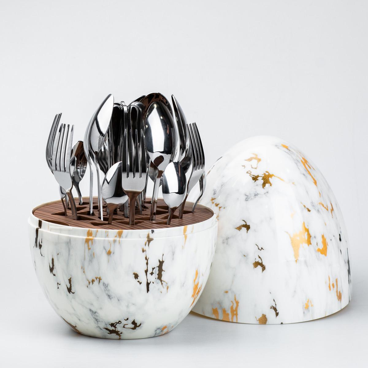 Набор столовых приборов Яйцо из нержавеющей стали с подставкой на 6 персон 24 шт. Мрамор (4553) Набор столовых приборов Яйцо из нержавеющей стали с подставкой на 6 персон 24 шт. Мрамор (4553)