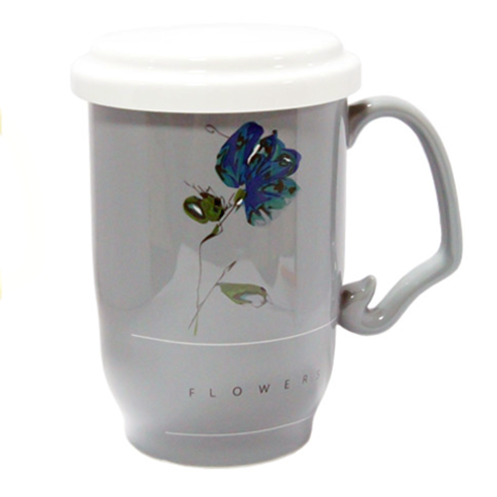 Чашка Ароматный чай с крышкой и керамическим ситечком 450 мл Серый (21-сір-O8030-54) Чашка Ароматный чай с крышкой и керамическим ситечком 450 мл Серый (21-сір-O8030-54)