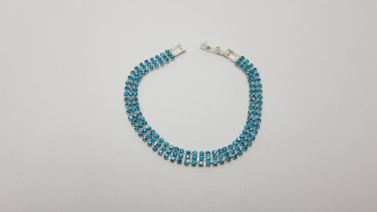 Браслет жіночий з кристалами 7 мм 3 ряди каменів Сріблястий з бірюзовим (1832838028)