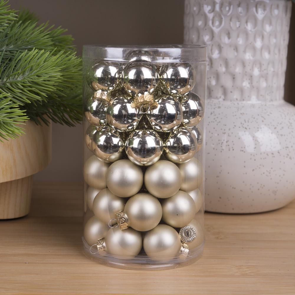 Шары новогодние из стекла 2,5 см 48 шт. Шампань (3354-21)
