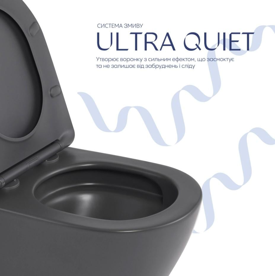 Унітаз підвісний Qtap Robin Ultra Quiet з сидінням Slim Duroplast/Soft-close/Quick relase (QT13332381АSAN) - фото 7