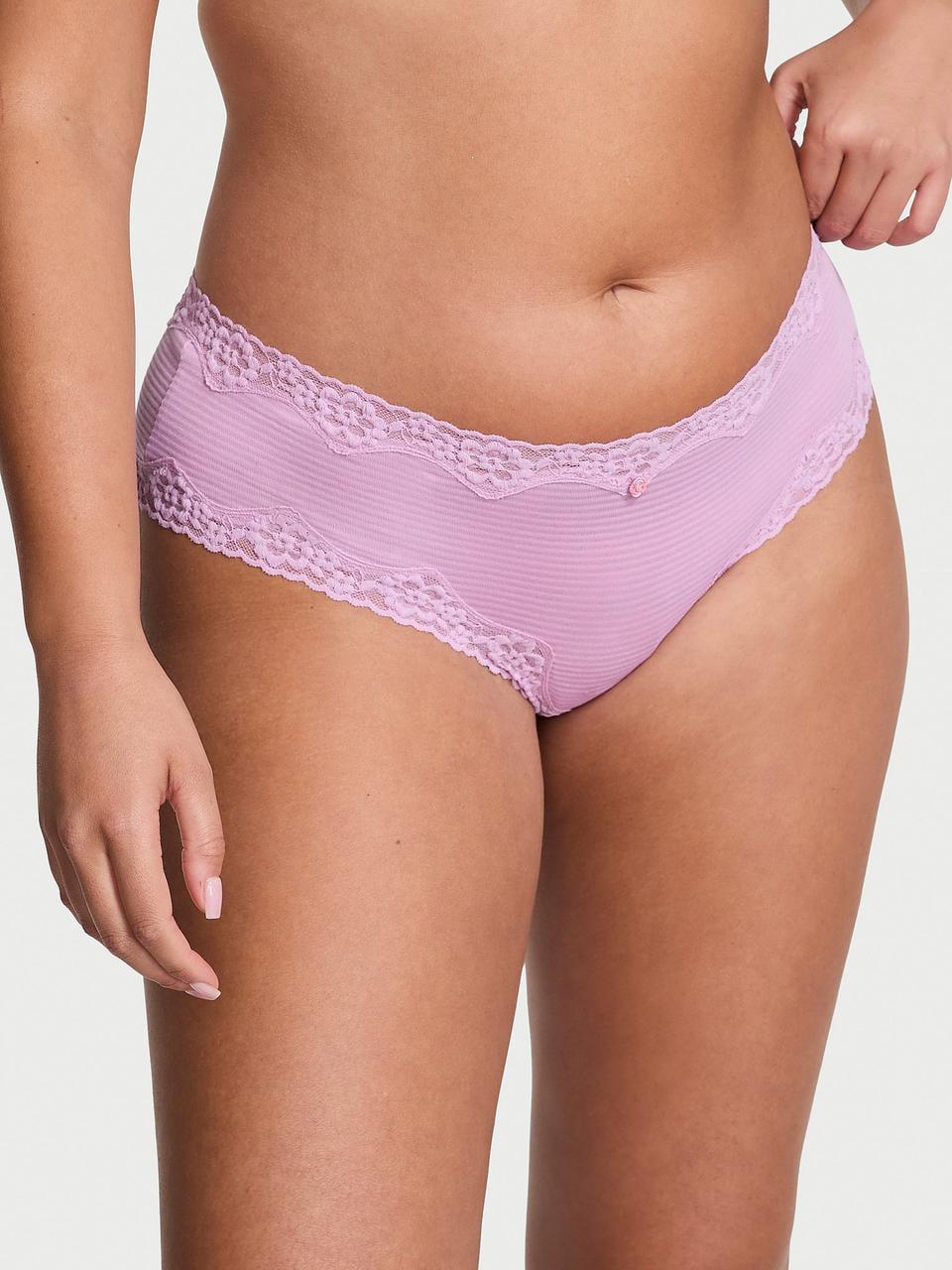 Трусики женские Victoria's Secret Cotton Shadow Stripe Lace-Waist Cheeky M Сиреневый (266971588373)