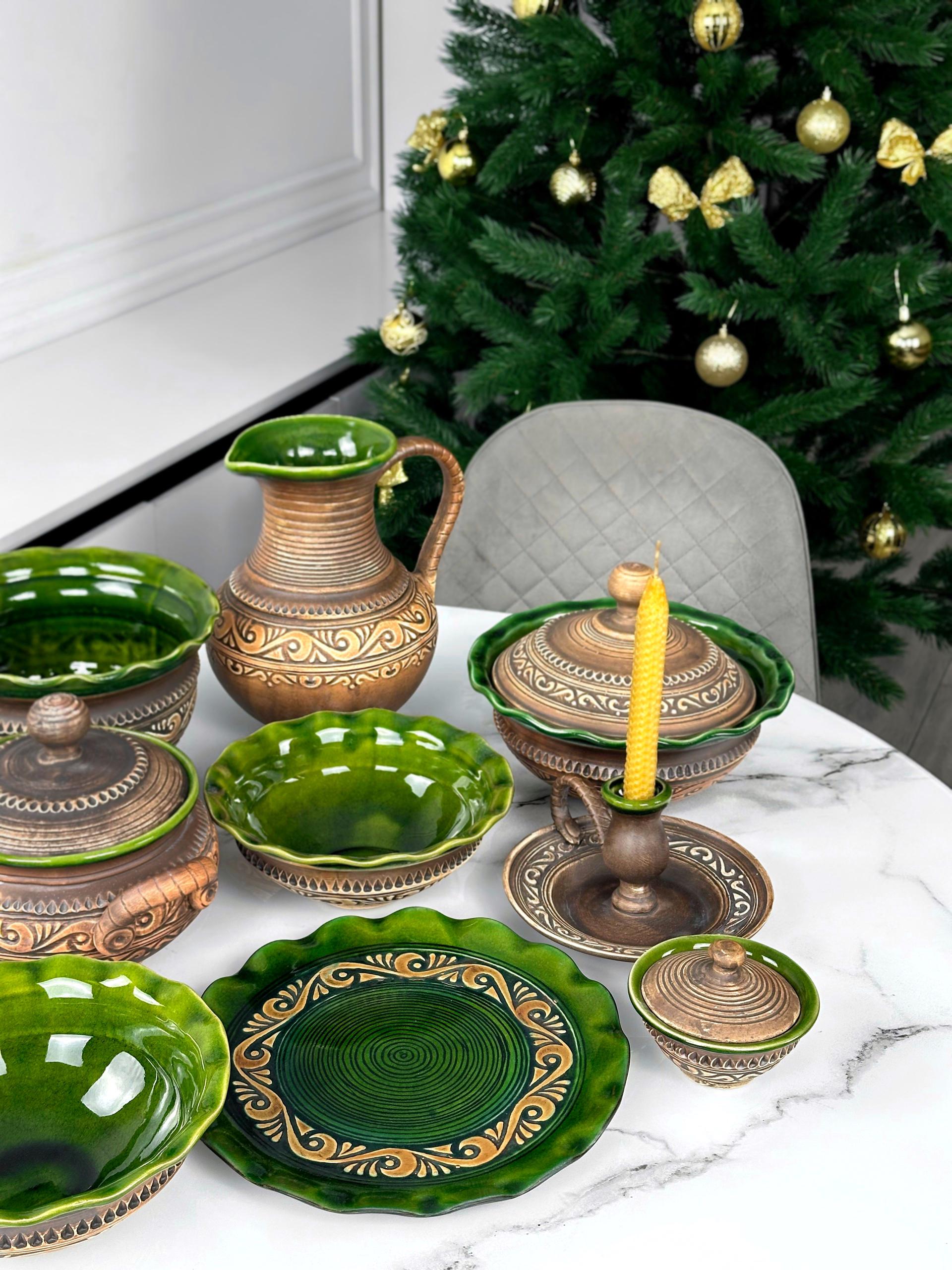 Набор глиняной посуды Рождественский Двенадцать блюд Гражда на 6 человек Коричневый (17019-36) - фото 3