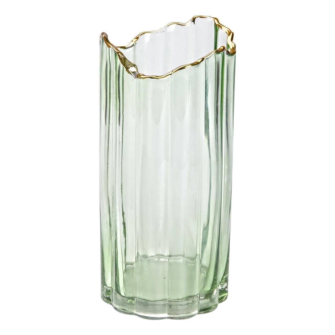 Ваза декоративная из зеленого стекла с золотым ободком 24,5 см