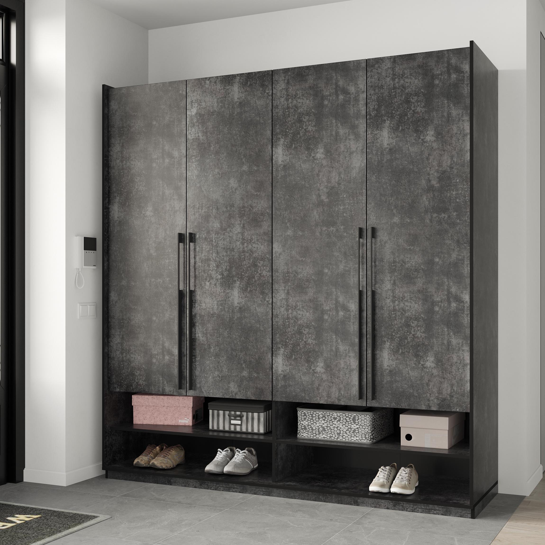 Шафа в передпокій розпашна чотиридверна на 14 полиць 1969х2100х570 мм Бетон темний (mr-7-bm) - фото 1