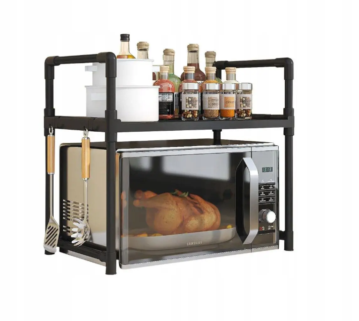 Этажерка кухонная под технику и приправы с крючками 48х26х49 см Черный (VP-726)