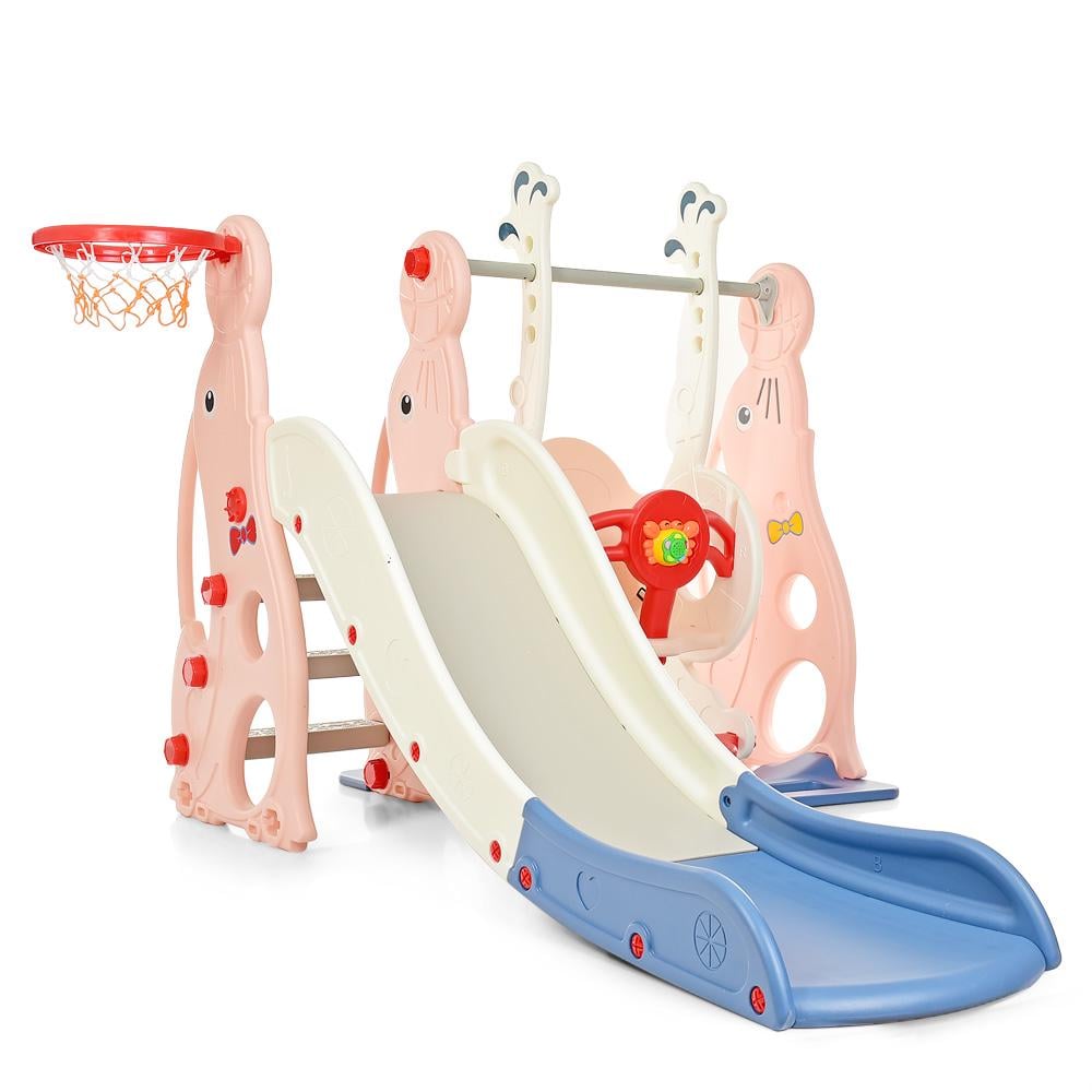 Детская горка-качалка Bambi WM19020-8 с баскетбольным кольцом Розовый (31401793)