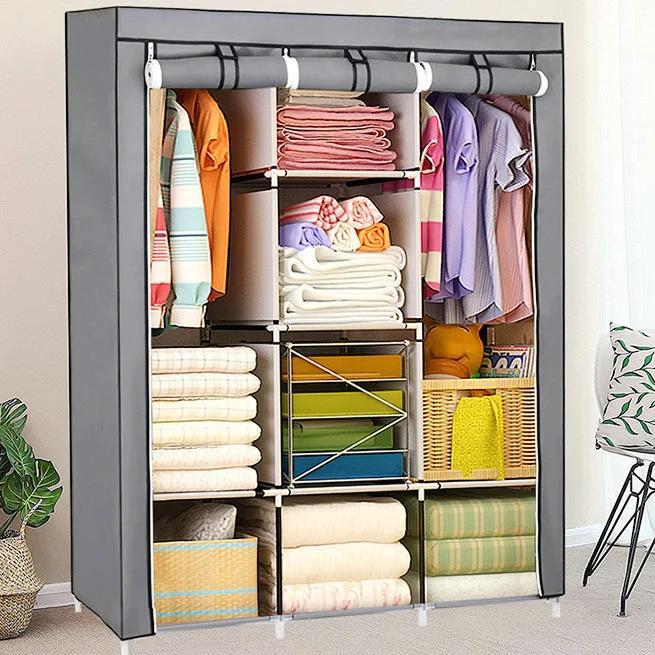Шкаф текстильный раскладной Storage Wardrobe 88130 на 3 секции 130х45х175 см Серый
