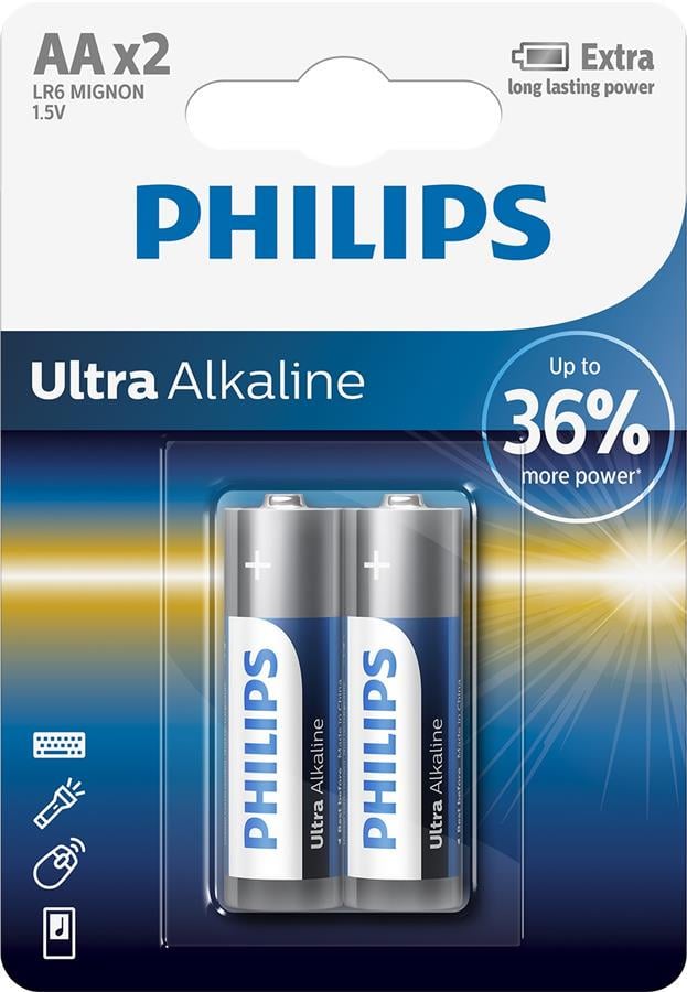 Батарейки Philips Ultra Alkaline АА стрічка 2 шт. (LR6E2B/10)