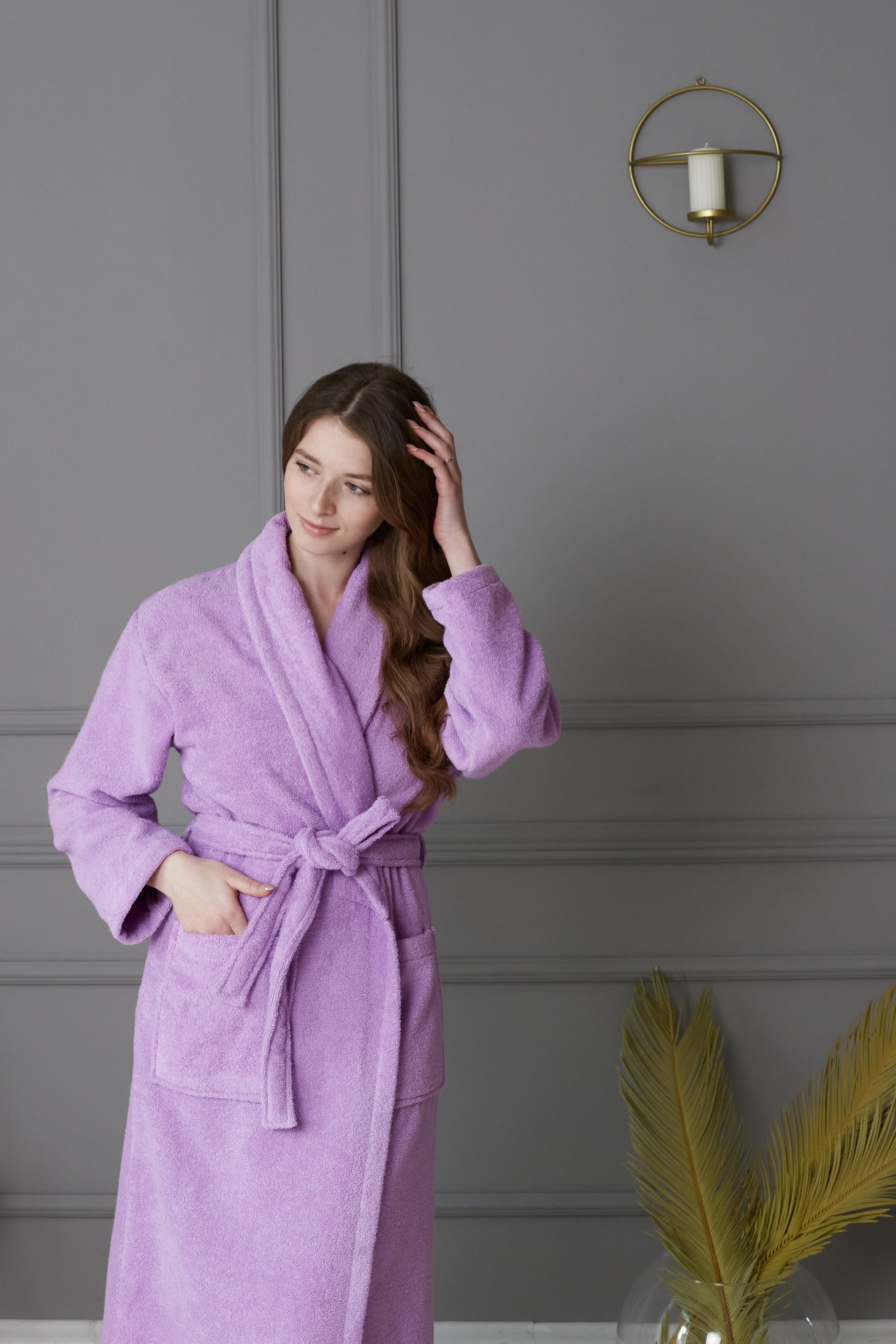 Халат женский махровый 100% хлопок M Сиреневый (8044631) - фото 4
