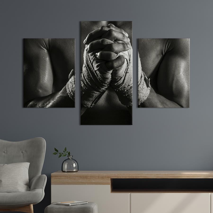 Картина для интерьера Спортсмен с белыми повязками на руках 96x60 см (489-32)