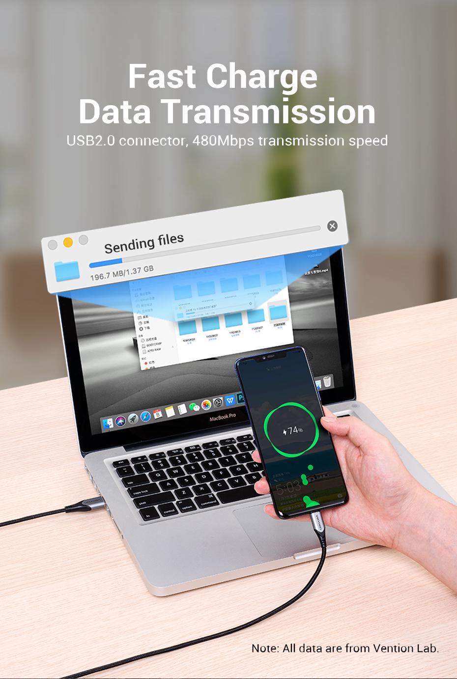 Кабель Vention USB-Type-C 18Вт 3А/6В 480 Мбіт/с USB-A на USB-C 1 м Чорний (CODHF) - фото 8 Кабель Vention USB-Type-C 18Вт 3А/6В 480 Мбіт/с USB-A на USB-C 1 м Чорний (CODHF) - фото 8