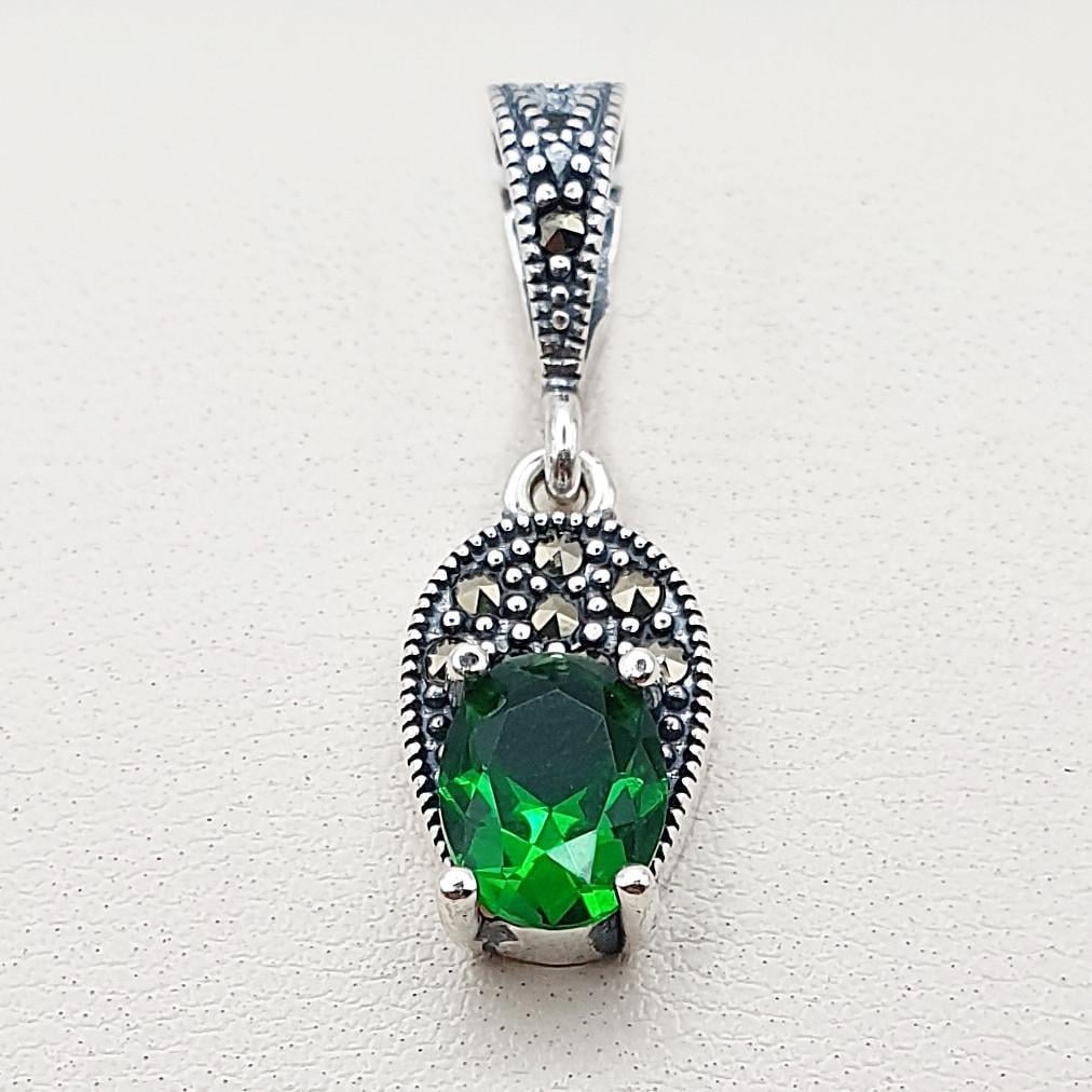 Серебряный кулон с изумрудом и марказитом 1,8 г (2729396759)