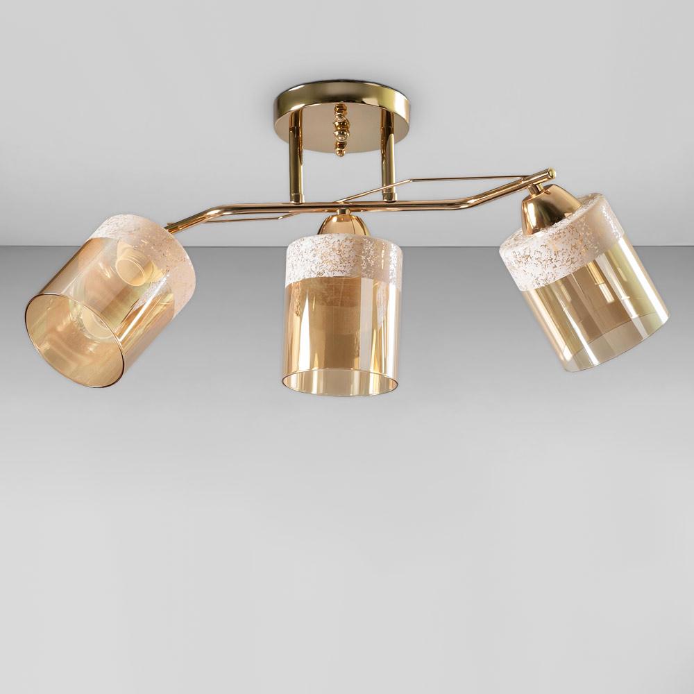 Люстра потолочная Light House SC-18694/3 FG 570х170х250 мм Золотой/Янтарный с белым