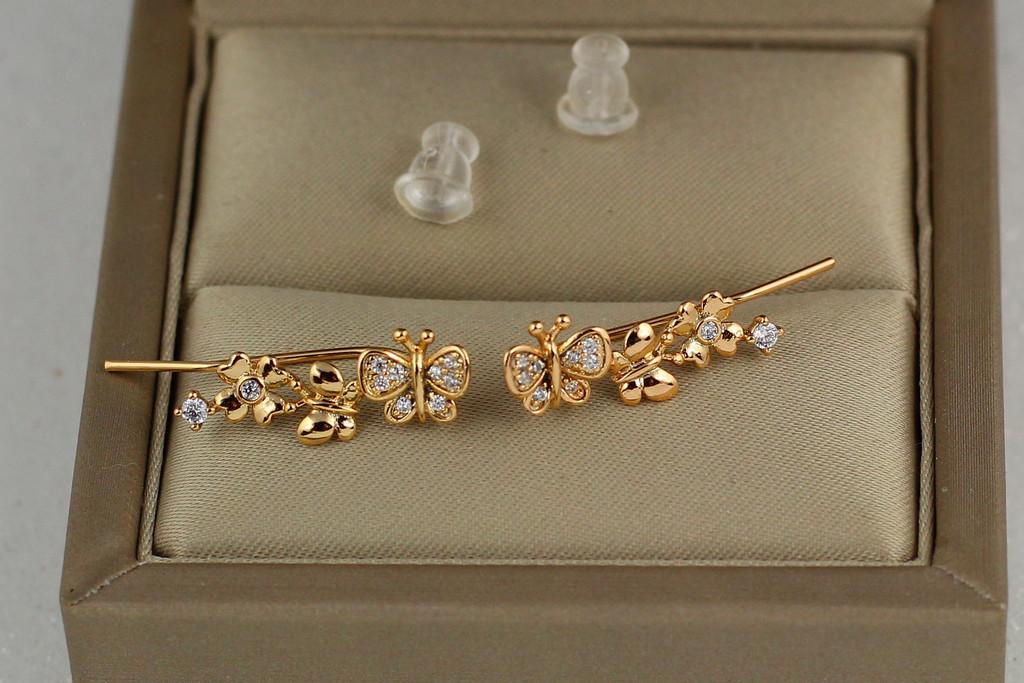 Серьги каффы Xuping Jewelry Бабочки 2 см Золотистый