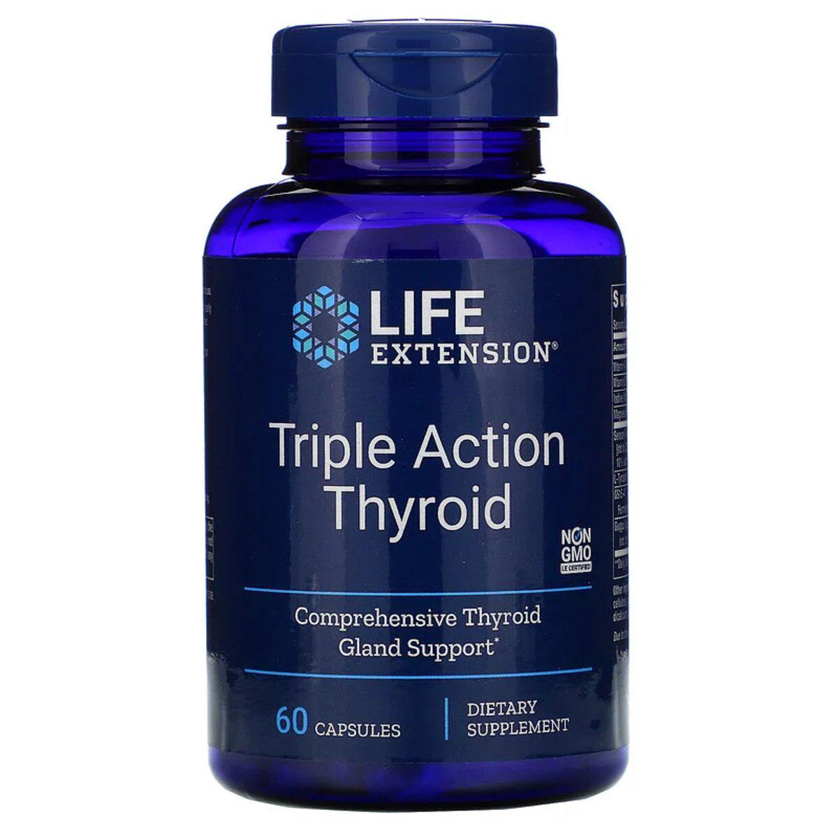 Витамины Life Extension triple action thyroid для поддержки щитовидной железы тироид тройного действия 60 вегетарианских капсул