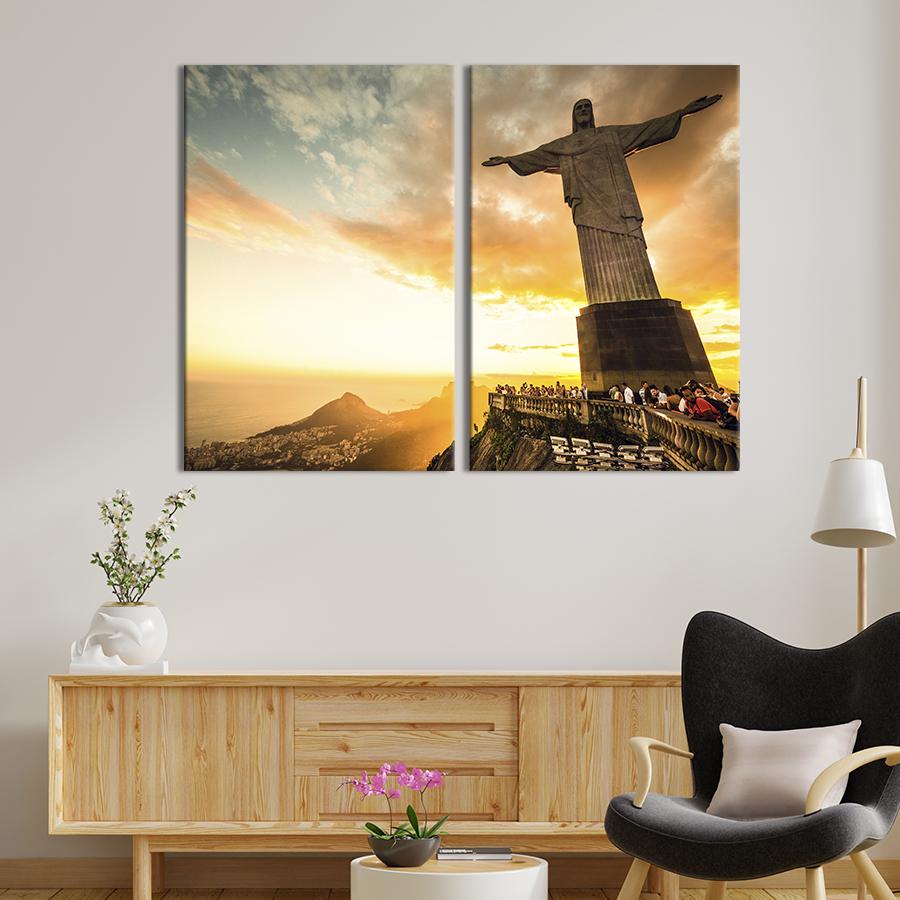 Настінний декор диптих картина на холсті для інтер’єру Статуя Христа-Спасителя в Ріо-де-Жанейро 165x122 см (464-2)