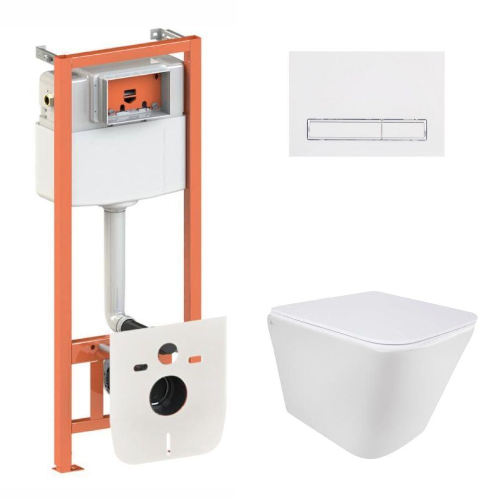 Комплект Qtap Tern Ultra Quiet подвесной унитаз QT1733052EUQW/инсталляция Nest/клавиша линейная White (QT0133M425/QT0111M08V1384W)