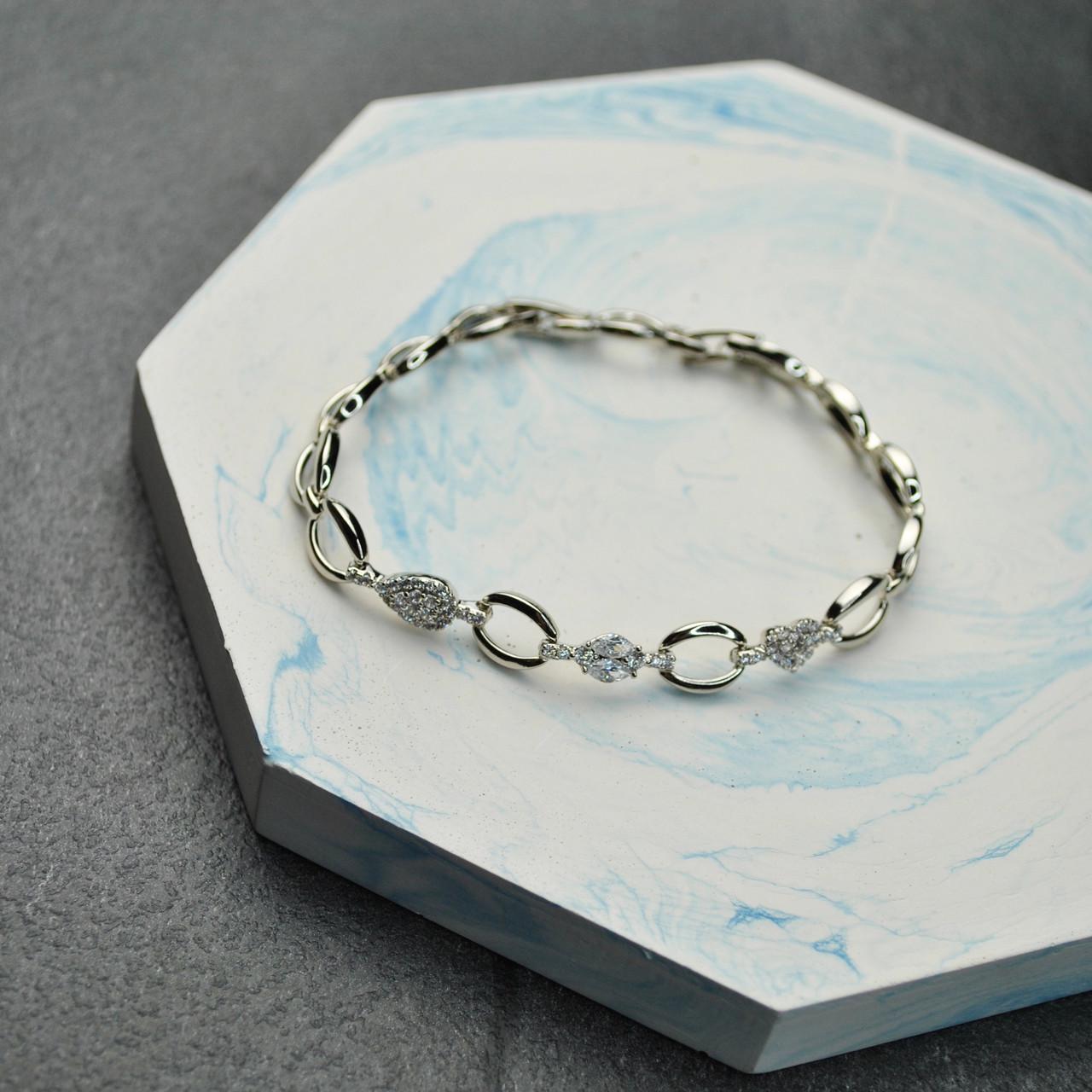 Браслет Овалы со вставками медицинская сталь родий (x068)