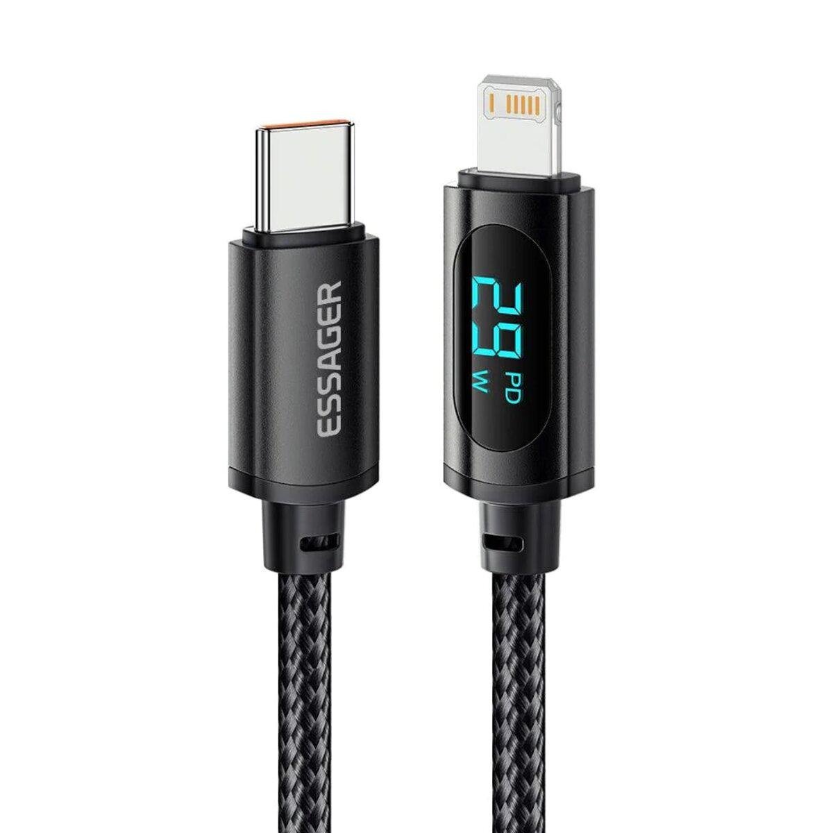 Кабель Essager OTG\Charge Enjoy LED Digital Display USB Charging Cable Type C to Lightning 29W 1 м Black (585197)