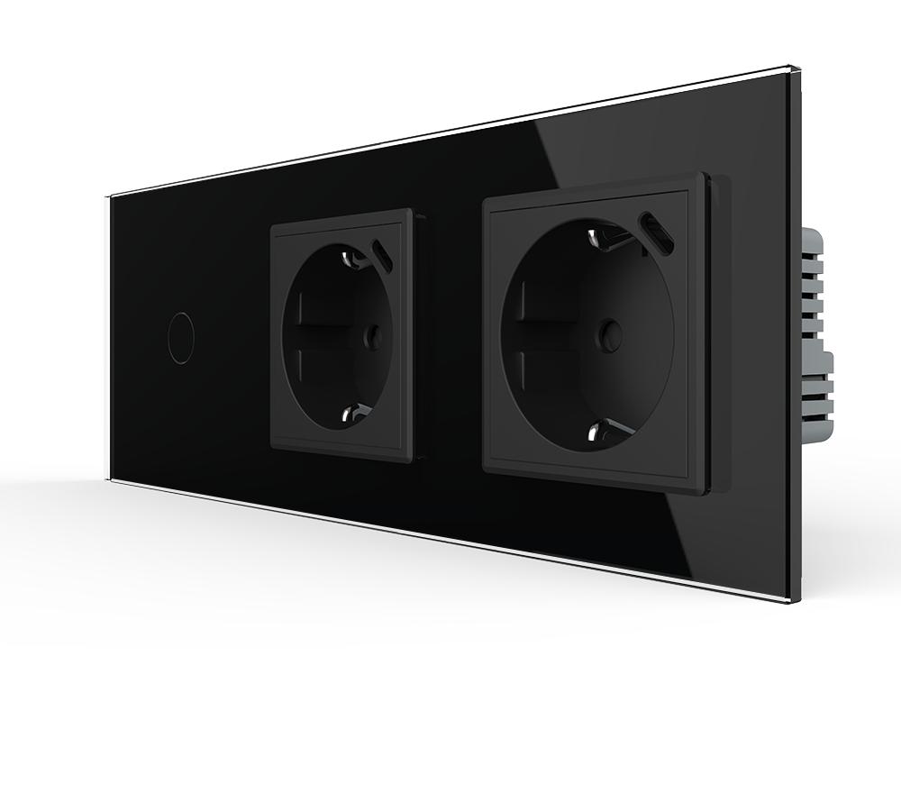Выключатель умный Livolo сенсорный с двумя розетками USB Type-C 18 Вт с заземлением стекло Черный Выключатель умный Livolo сенсорный с двумя розетками USB Type-C 18 Вт с заземлением стекло Черный